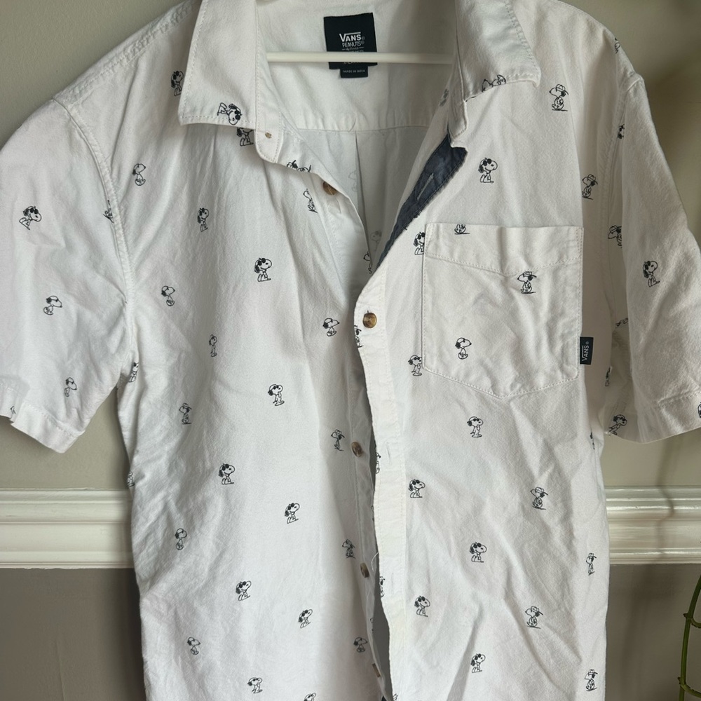 Vans White Patterned Boys Button Down Shirt Snoopy